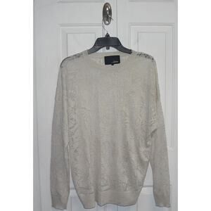 Line Knitwear Lightweight Sheer Inset Palm‎ Tree Sweater in Beige Medium $110